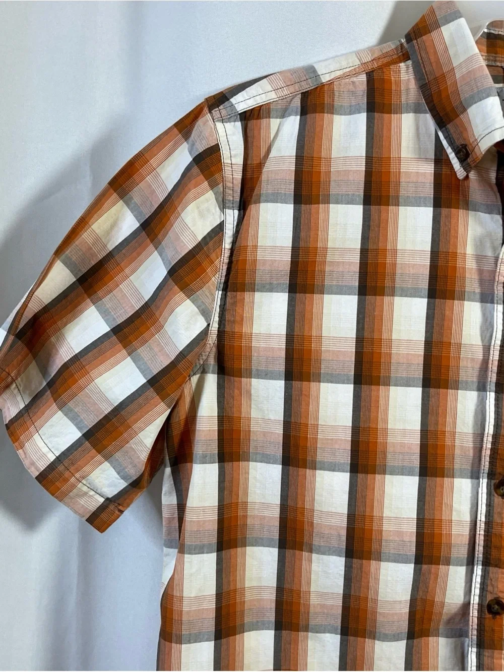 Carhartt Men's Relaxed Fit Button Down Plaid Shirt Pocket orange brown Large